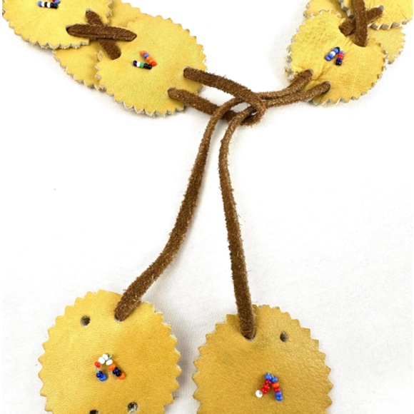 Vintage Western Deerskin Light Brown Beaded Embellished Soft Leather Belt - Picture 3 of 10